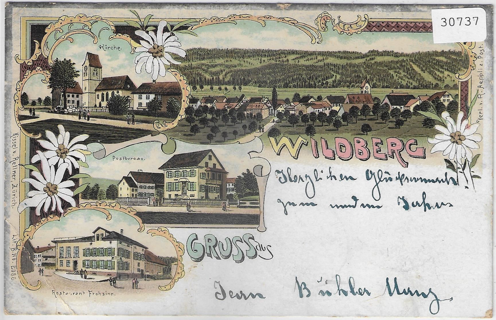 Cartoline postali: Gruss aus Wildberg ZH - Litho 1901 – Usato da Ettingen venduto da Kartenplanet
