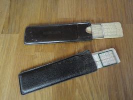 Zwei kleine Rechenschieber Holz mit Etui