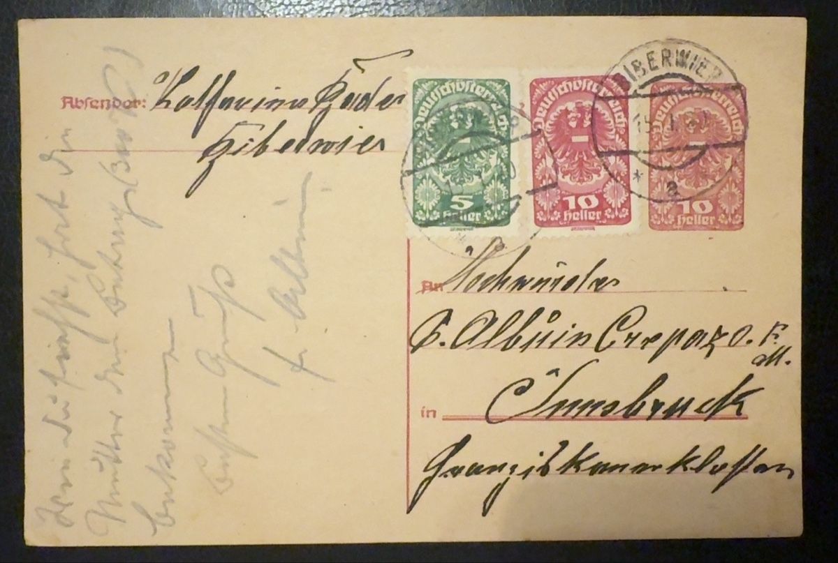 Cartoline postali: Alte Postkarte mit Briefmarken und Stempel, ca. 1900 – Usato da birsfelden venduto da tim0444