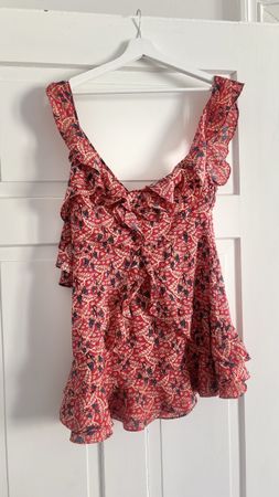 Sommerkleid mit Rüschen rot gemustert Grösse 38
