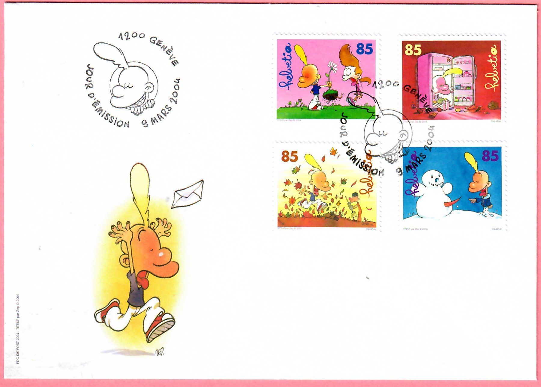Tutti i francobolli: 2004, FDC Comics Titeuf, Zst.Nrn. 1112 - 1115 – Usato da Adliswil venduto da Micoculier