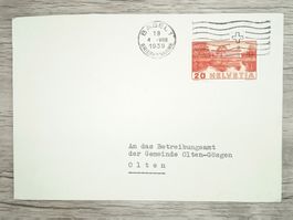 TR70 Enveloppe + Timbre Suisse 1939