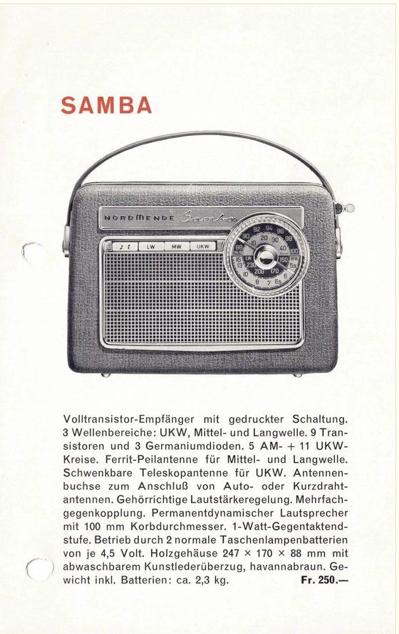 Schaub Lorenz Radio: Nordmende Samba – Difettoso da Kleindöttingen venduto da Katze99