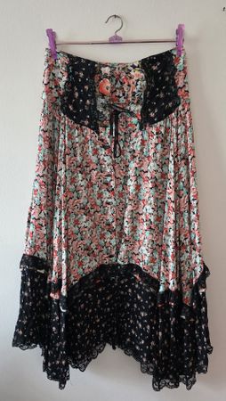 Vintage Blumen Rock mit Spitze, Gr. 38