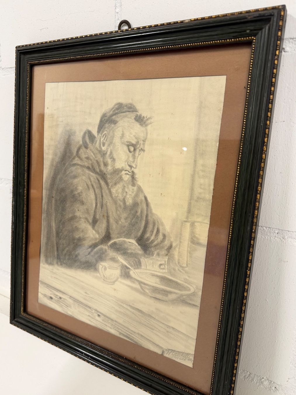 Dipinti: Vintage gerahmte Bleistiftzeichnung eines Mönchs, Wandkunst – Usato da Basel venduto da PAUL_ART 7