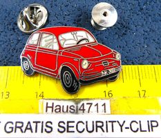 FIAT 500 ROT AUTO PIN ENAMEL MIT SECURITY-CLIP VINTAGE OLDI
