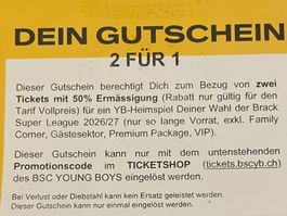 YB Ticket 2 für 1 Gutschein