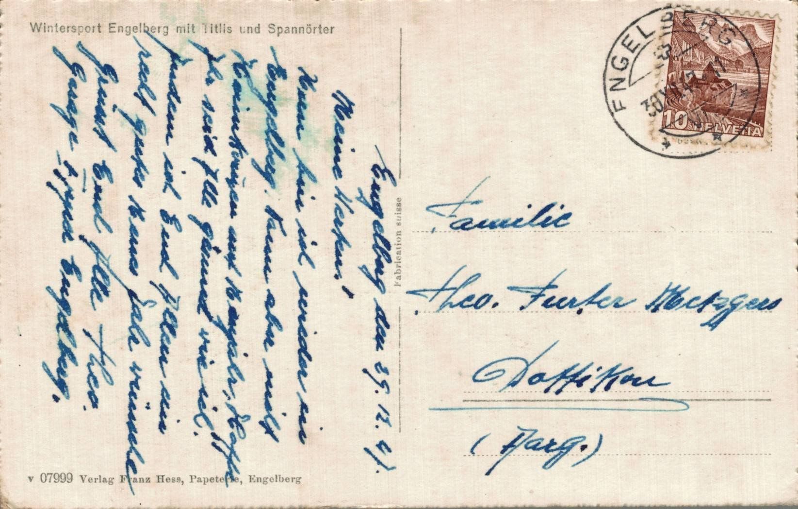 Ansichtskarten: Alte Ansichtskarte Engelberg OW, gel. 1947 – Gebraucht aus Luzern von Kartenansicht 1