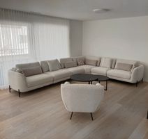 Neue moderne Ecksofa mit Sessel beige Stoff