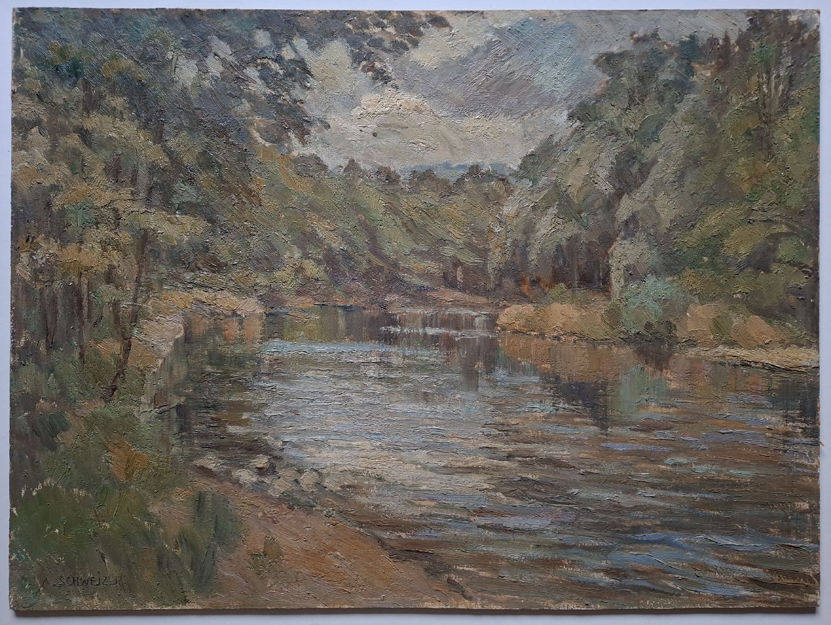Gemälde: Gemälde Albert Schweizer "Landschaft Weiher/Fluss"; Liestal – Gebraucht aus Aarburg von Rosen_Rot