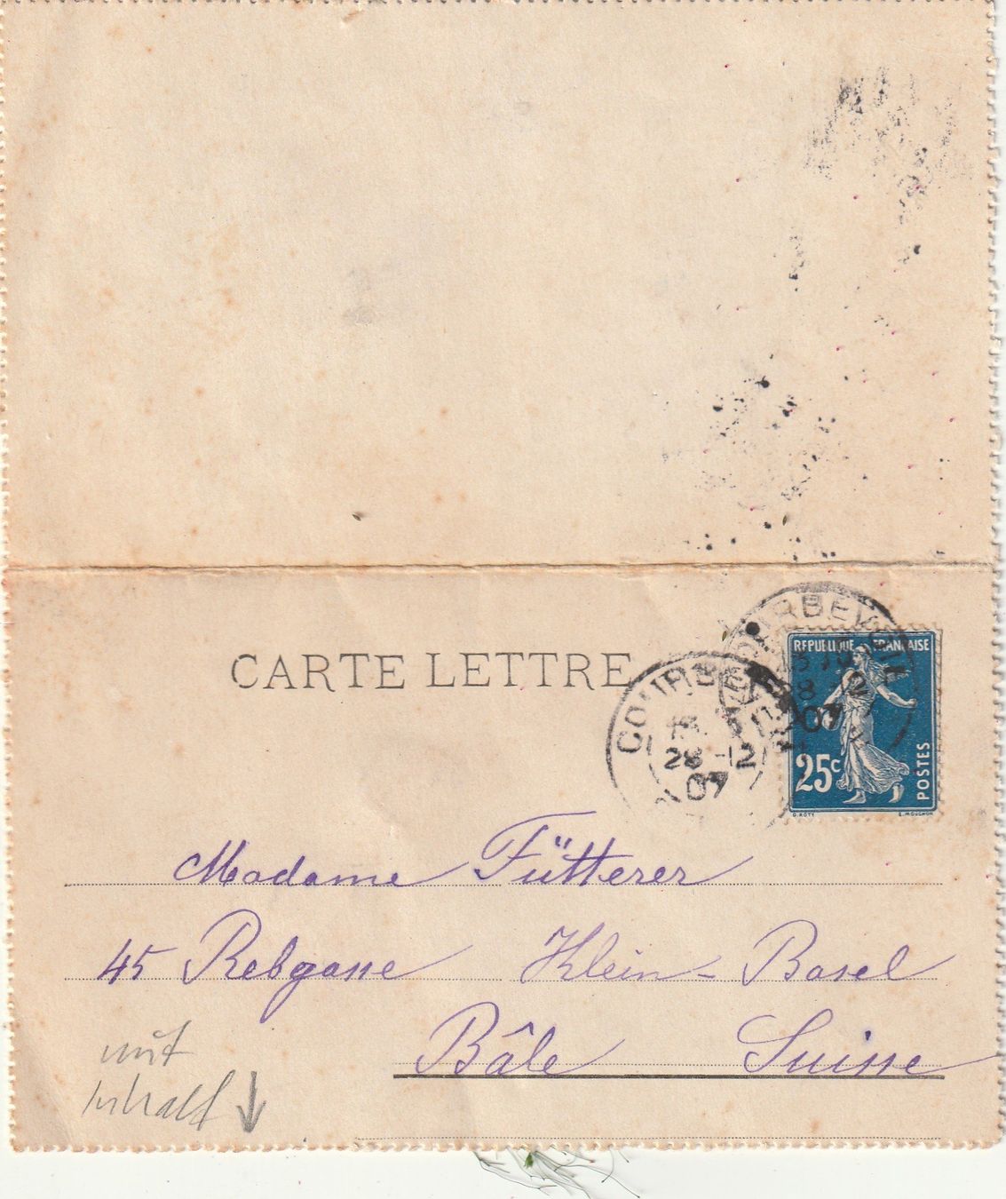 Tous les timbres: Frankreich Kartenbrief 1907 – D'occasion à Rorschacherberg par fratovi2 1