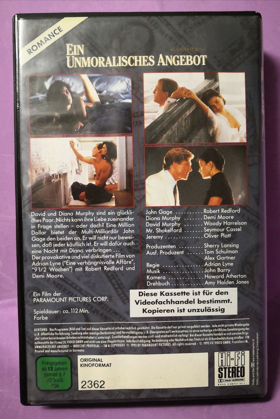 Alle VHS: VHS - Ein unmoralisches Angebot - Demi Moore, W. Harrelson – Gebraucht aus Ueberstorf von Movieman83 1