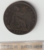 1882 H One Penny GB Huton Mint F/VF Peck 1729 Victoria Münze