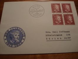 Pro Juventute gelaufener FDC 1952, 4erblock 5 Rp