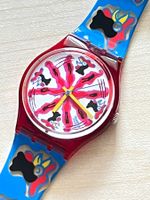 Swatch Uhr Rot Blau Bunt Motiv guter Zustand