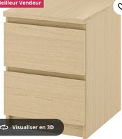 Table de chevet avec deux tiroirs, aspect chêne