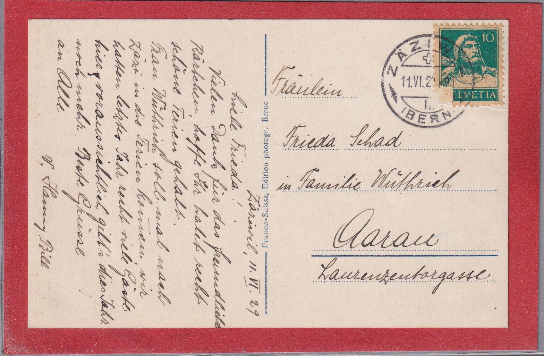 Cartoline postali: Zäziwil i. E. - 1929 – Usato da Orvin venduto da Pyaeschli 1