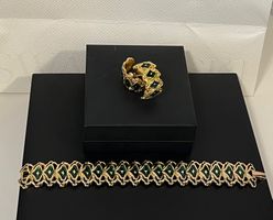 Swarovski Set emailliert, antik, 18k vergoldet mit Box