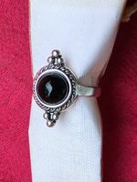 Schwarzer Onyx Damen Ring Boho Modeschmuck Gr. 18