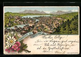 Lithographie Lucerne, Panorama, 1900