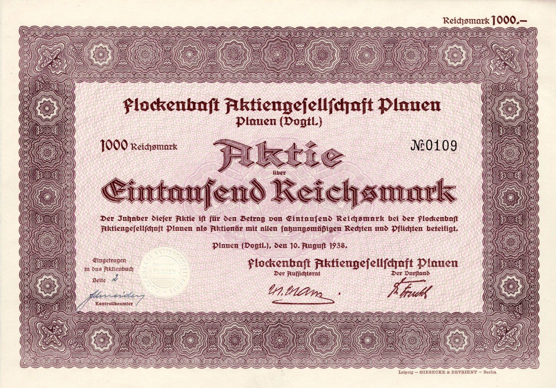 Dokumente: Flockenbast AG Plauen – Gebraucht aus Ittigen von hiwepa