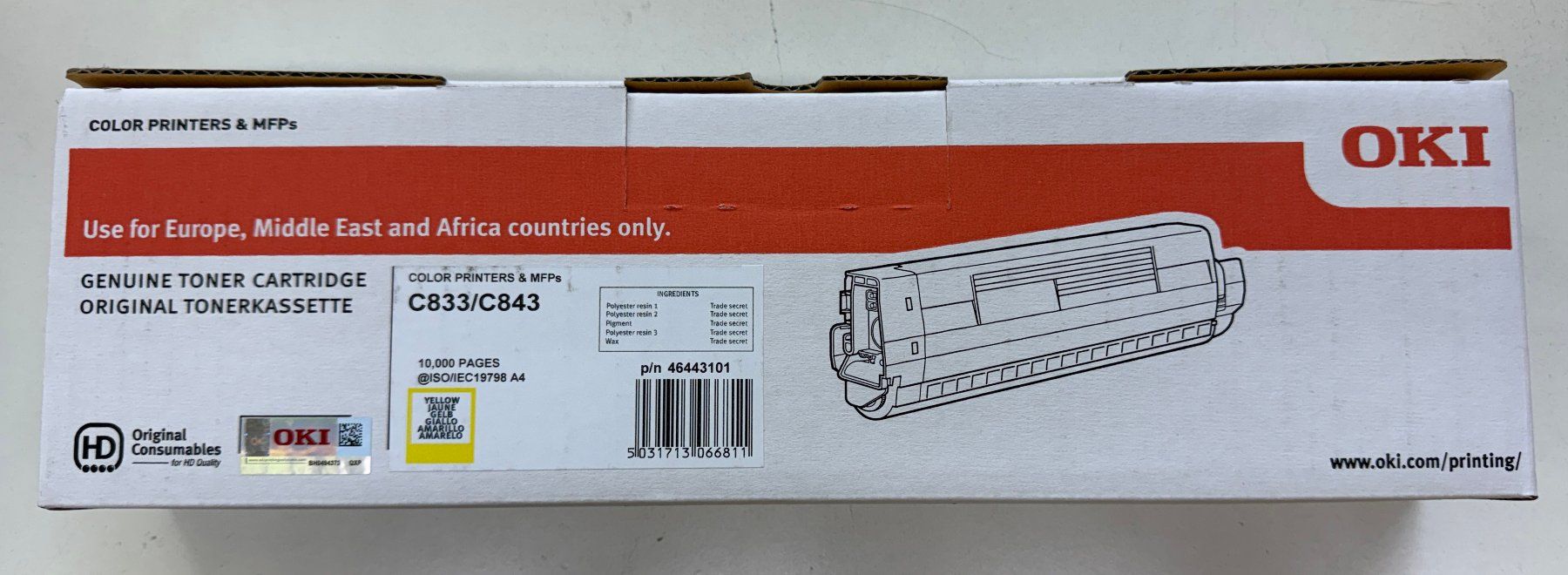 Oki Cartucce per stampanti & toner: OKI-Toner C833/C843 Yellow – Nuovo e nell'imballaggio originale da Kaltbrunn venduto da Aittam