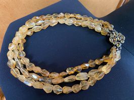 Vintage Kette, 3 Reihig aus Citrin mit 925 Silber Anschluss