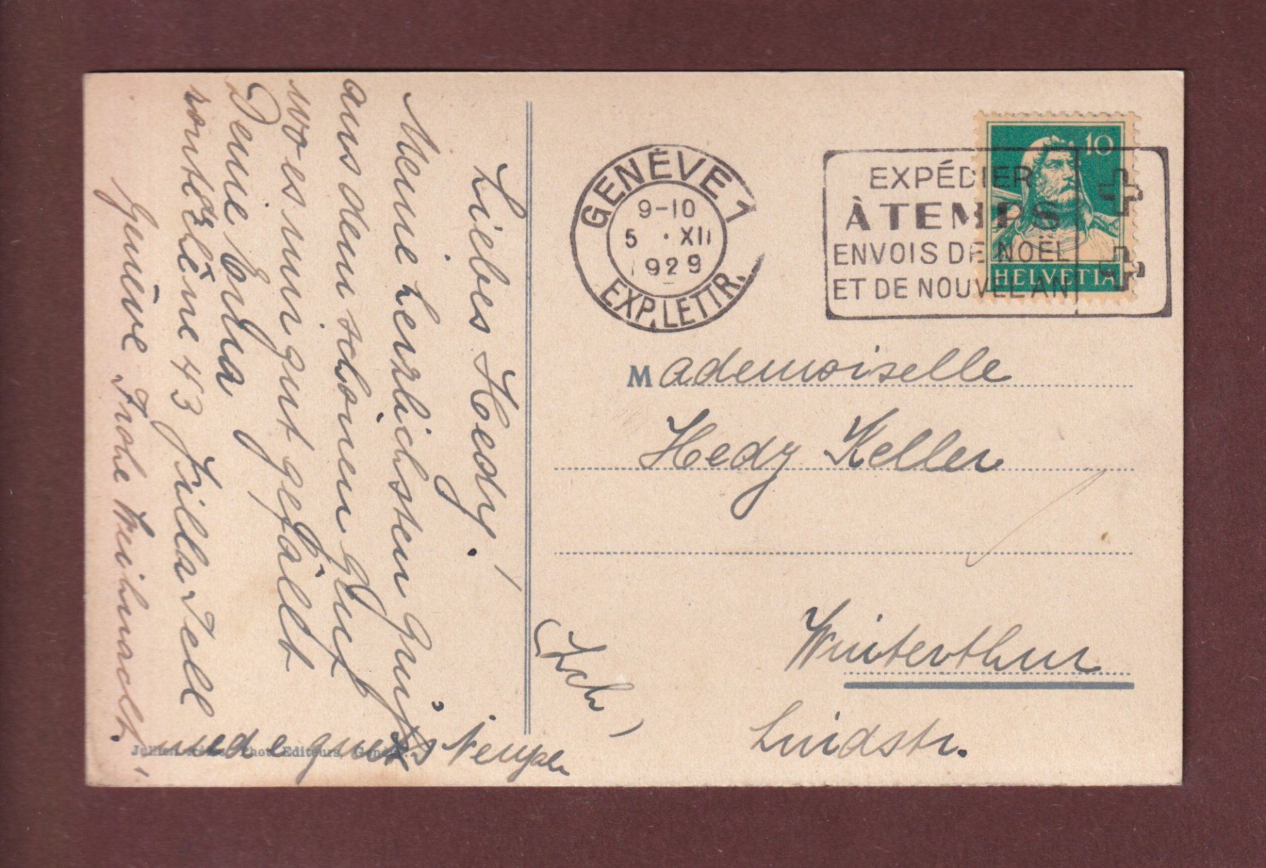 Cartoline postali: GENEVE - Quai du Léman - 1929 – Usato da Pully venduto da nicecards-shop 1