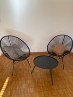 Sessel schwarz, rund, Metallgestell, für Garten oder Innen, 