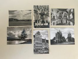 6 Postkarten, SW, Kirchen, Berge, unbeschrieben