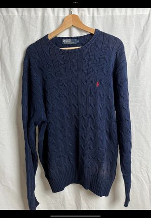 Pull Ralph Lauren bleu marine tressé vintage