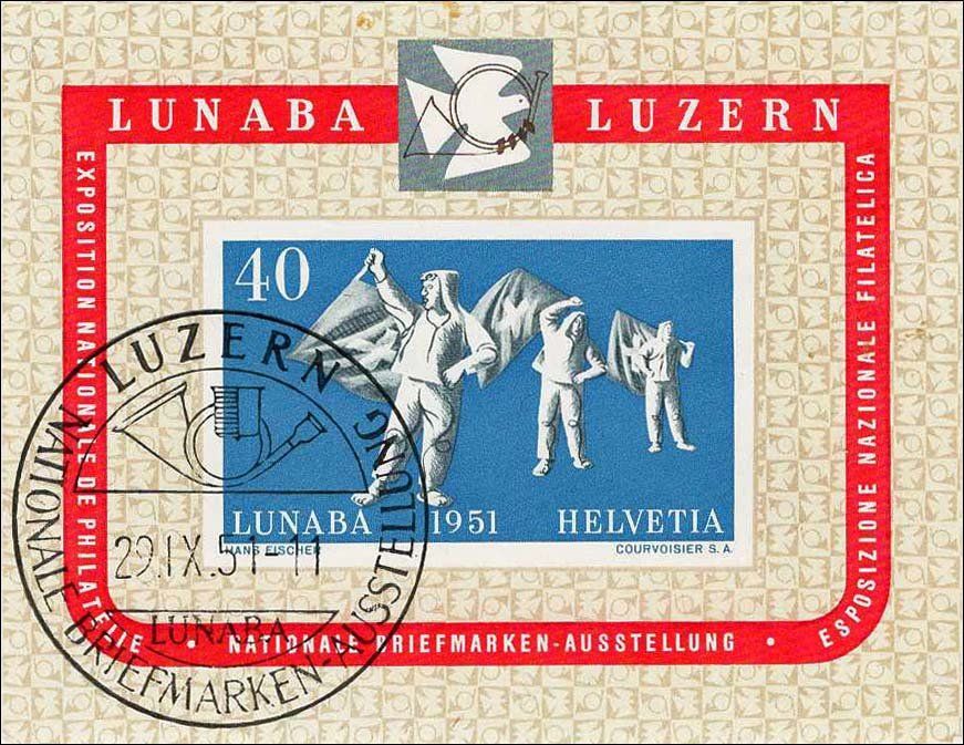 Tutti i francobolli: 1951 Sonderblock LUNABA mit Erstagsstempel – Usato da Heerbrugg venduto da Swissphila