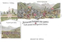 Näfels GL Schlacht Näfels Historische Litho Guggenheim 1900