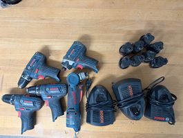 Bosch Akku-Werkzeug Set 10.8V gebraucht 5 Geräte 3 Lader