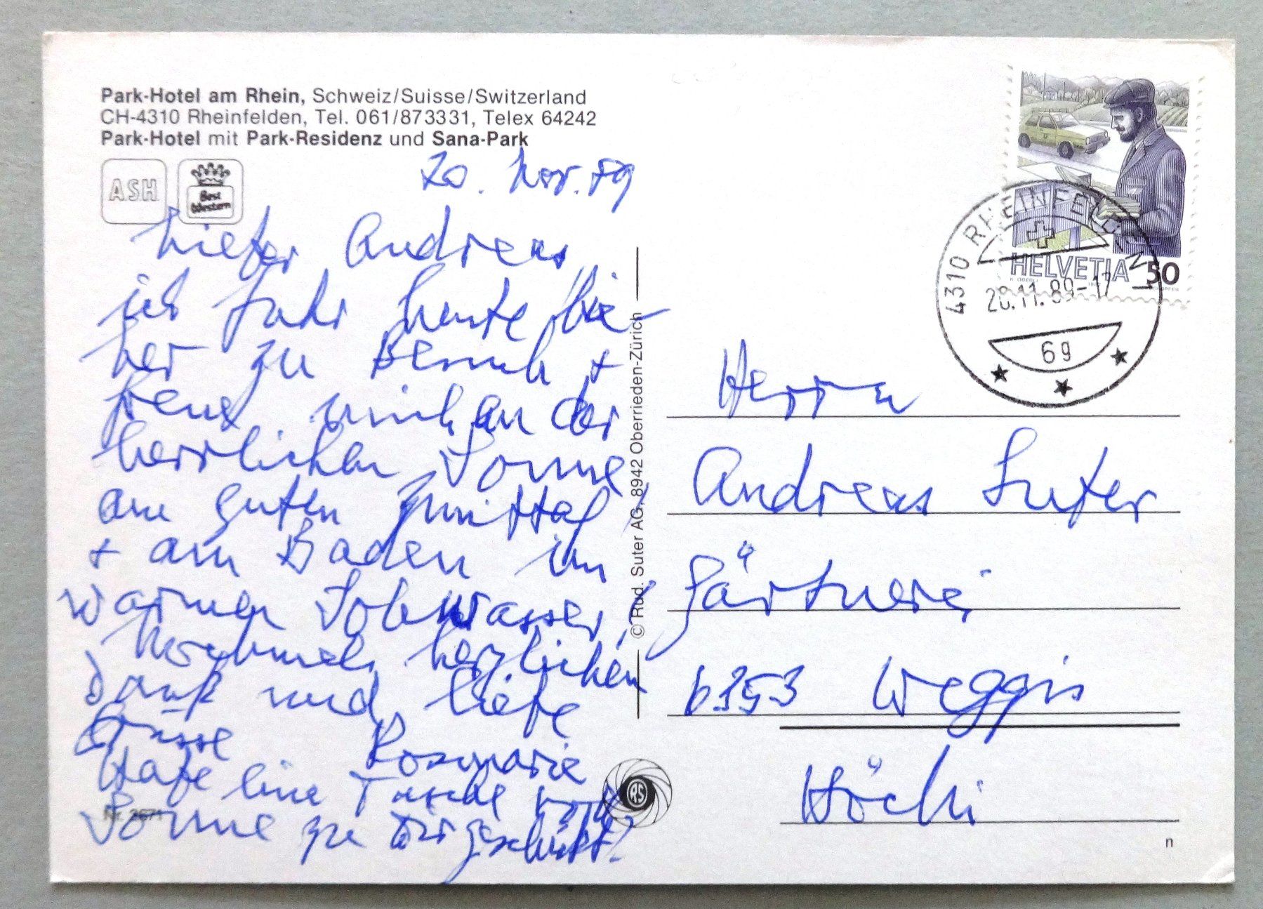 Cartoline postali: Park-Hotel am Rhein, Rheinfelden – Usato da Fétigny venduto da Billy2miny 1