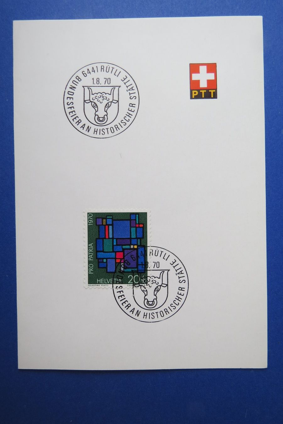 Tutti i francobolli: PTT-Böglein mit Stempel RÜTLI 1.August 1970 – Usato da Brunnen venduto da Kumari