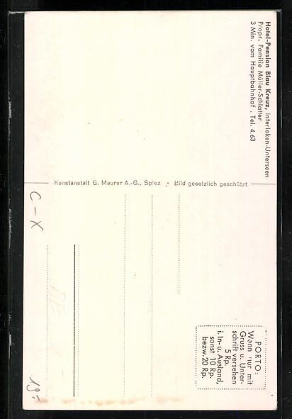 Cartoline postali: Interlaken-Unterseen, Hotel-Pension Blau – Usato da Berlin venduto da bartko-reher 1