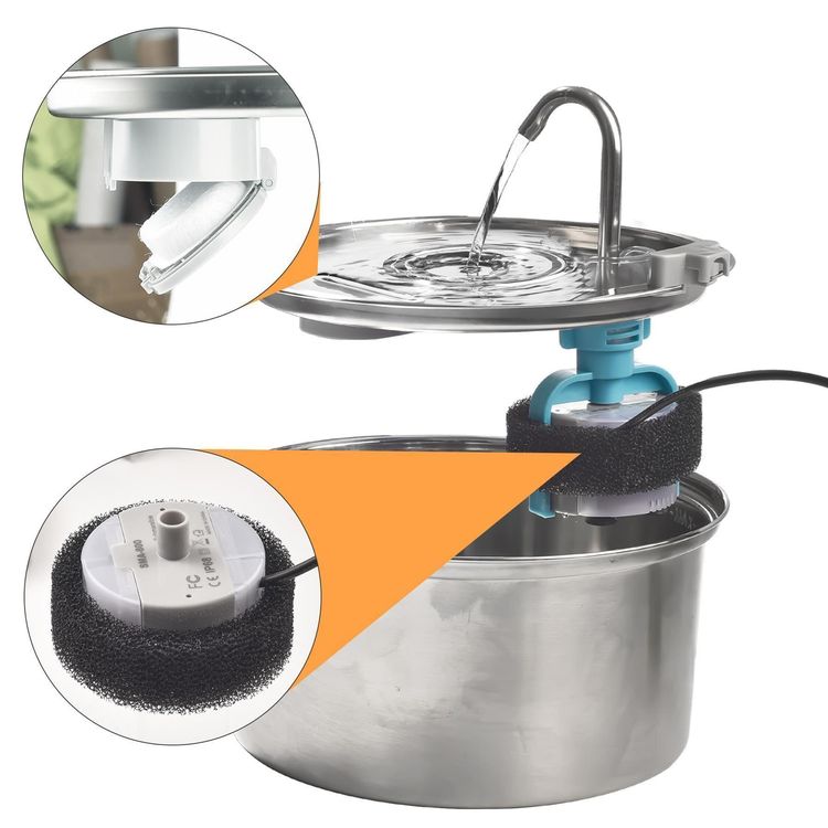 PEKTACO Katzen Trinkbrunnen - 3.2L Edelstahl Mit Filter