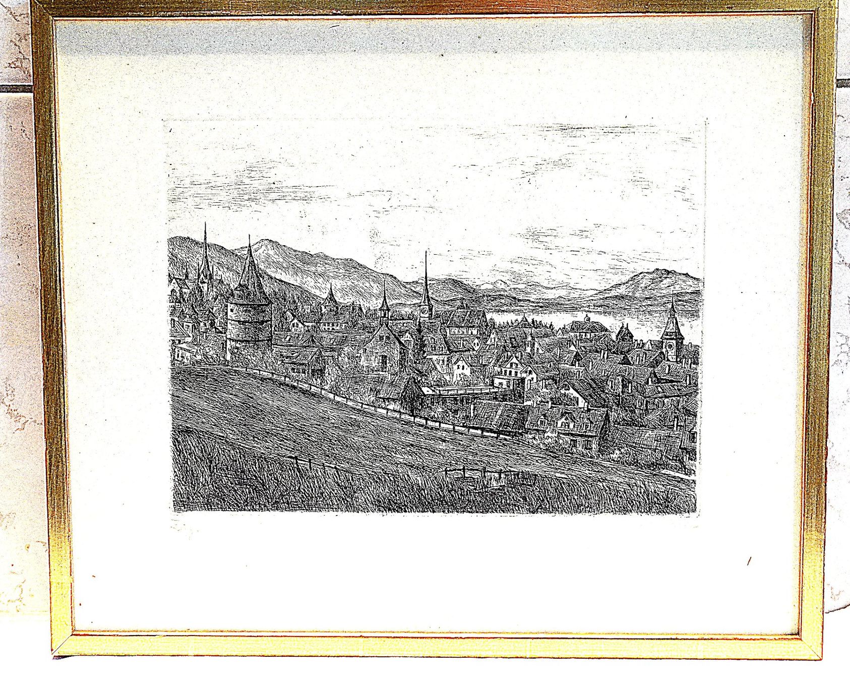 Dipinti: Zug Tuschbild original Rahmen Blattgold – Usato da Baar venduto da 2cvbaar