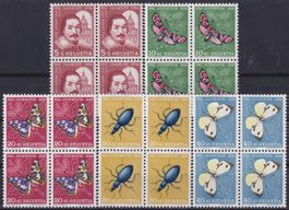 1956, Pro Juventute: J163-167 Serie Viererblöcke */**
