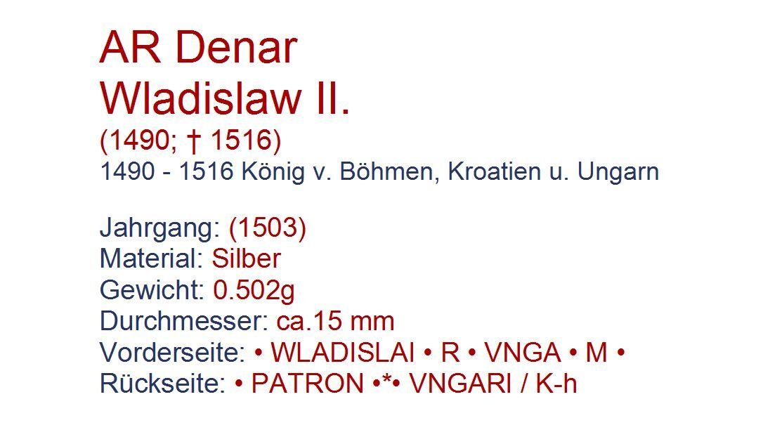 Tutti le monete: AR Denar Wladislaw 1490 - 1516 – Usato da Flamatt venduto da samowarow 1