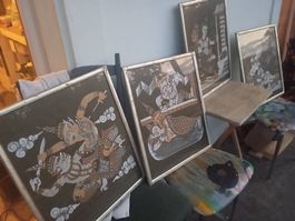 4 Seidenmalerei Bilder Indien
