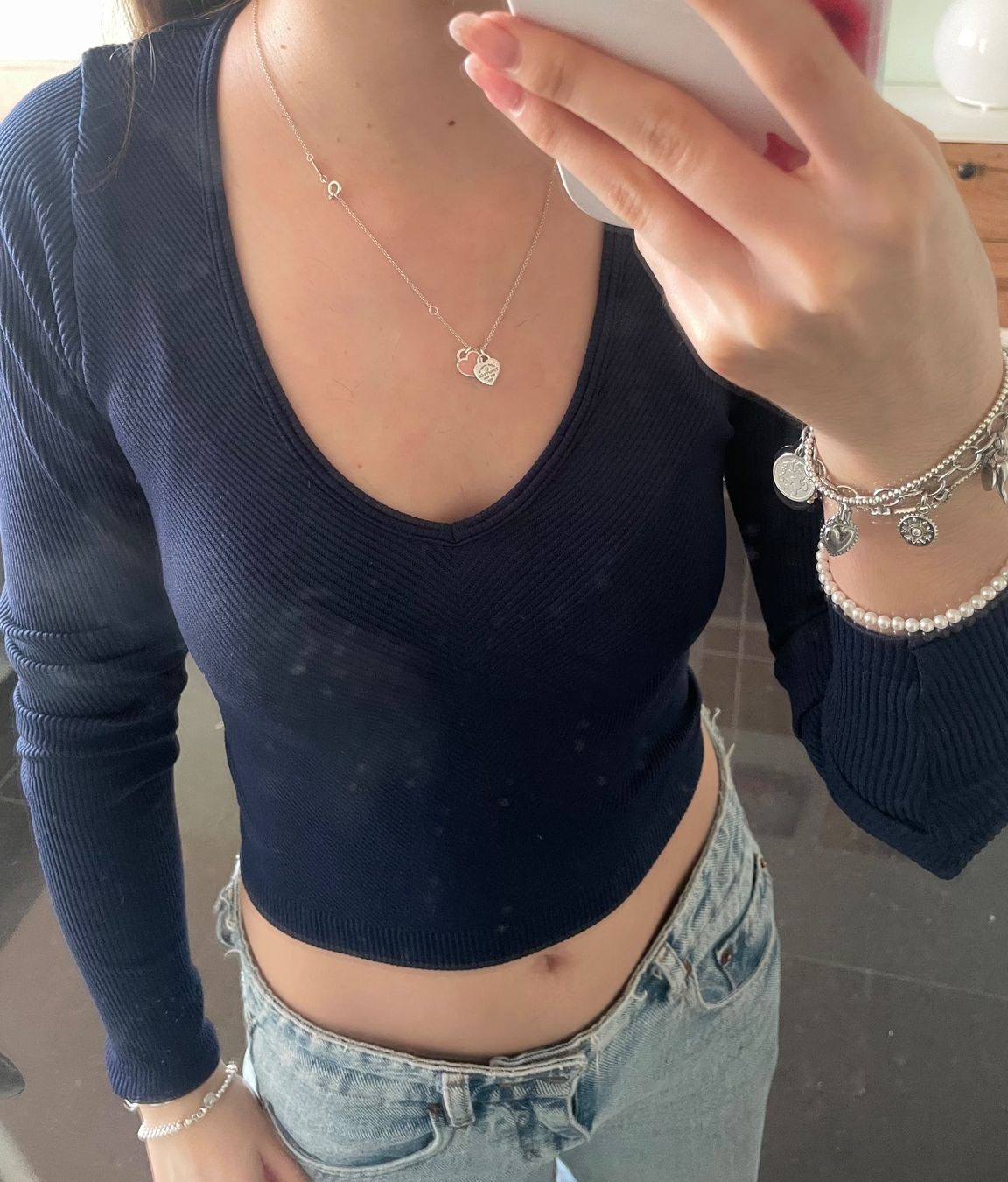 Stradivarius Top: Stradivarius dunkelblau geripptes Langarm – Usato da Zug venduto da ele_q7bd 1