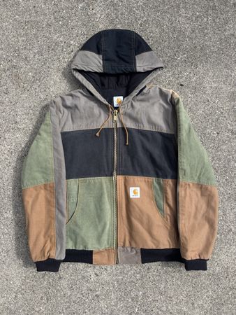 Vintage Carhartt Patchwork Hooded Jacket M Rare
