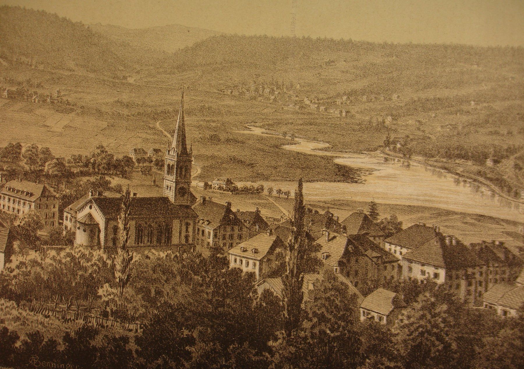 Grafica & Litografie: LES BRENETS MIT DOUBS, LITHOGRAPHIE 1881 – Usato da Grüningen venduto da Kartensammler 2