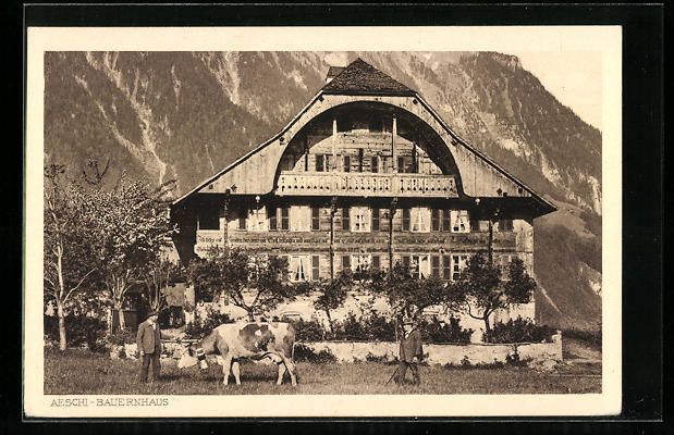 Cartoline postali: AK Aeschi, Bauernhaus vor Berghang – Usato da Berlin venduto da bartko-reher