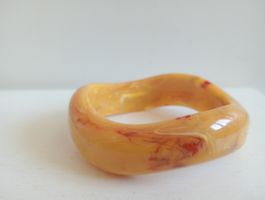 Vintage Armreif Bakelit-Look Marmoriert Gelb Orange