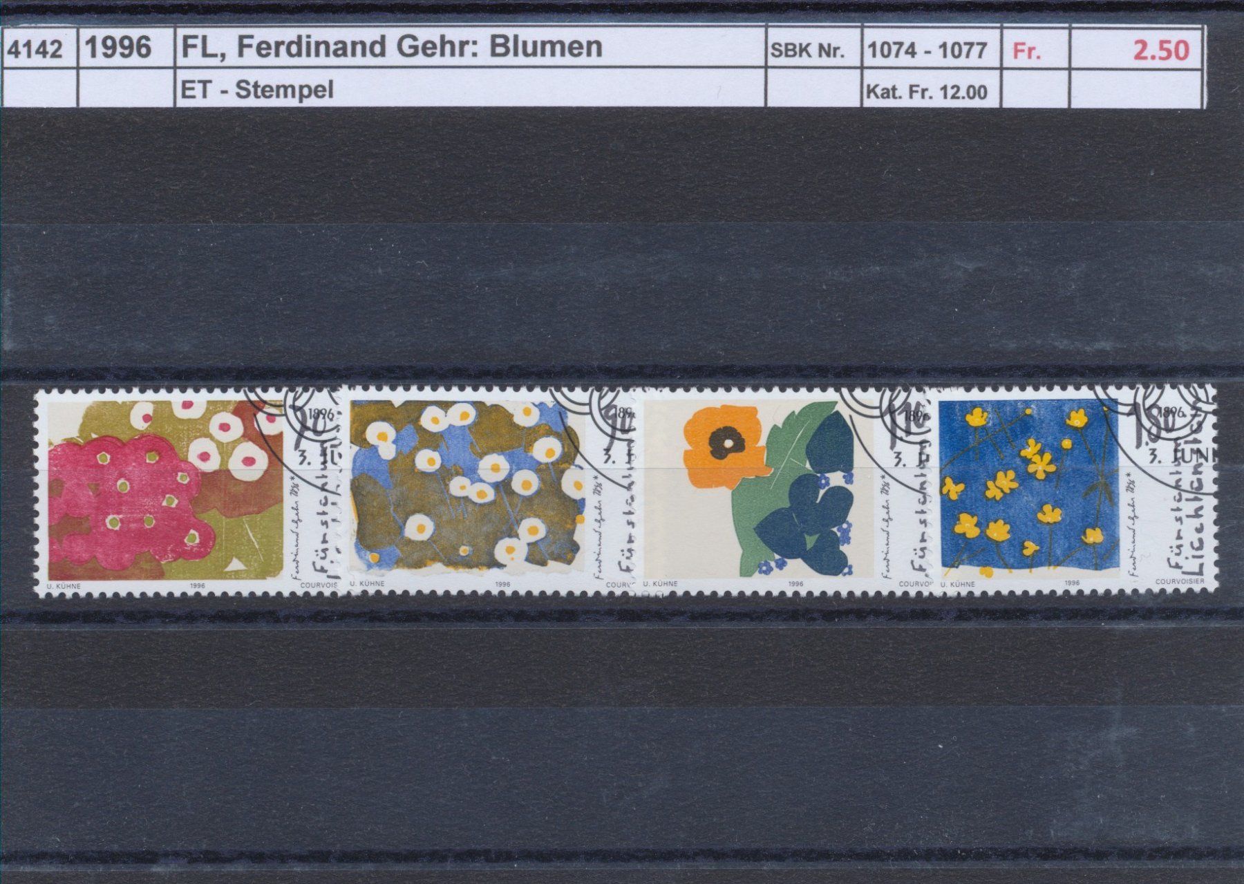 Tutti i francobolli: 1996 FL, "Ferdinand Gehr: Blumen", ET - Stempel – Usato da Winterthur venduto da Zupogeru
