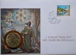 Numisbrief 1.August-Taler Bruder Klaus mit Silbermünze