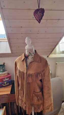 Veste en daim K-Bar-Z franges marron taille 20